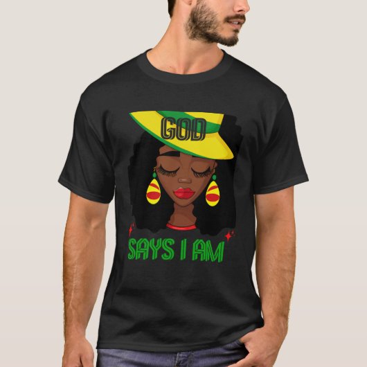 God Says I Am Melanin Woman Black Girl African Que Tシャツ (正面)