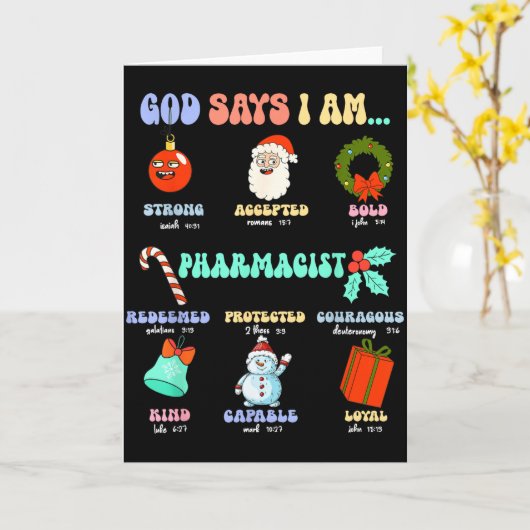God Says I Am Pharmacist Christmas Pharmacy Tech C カード (黄色い花)