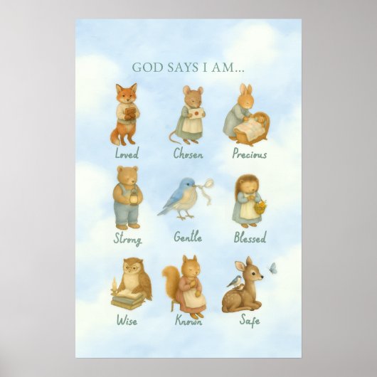 God Says I Am – Scripture Declaration Nursery Wal ポスター (正面)