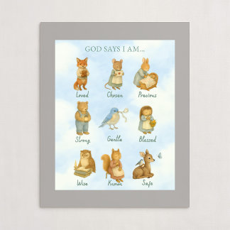 God Says I Am – Scripture Declaration Nursery Wall ポスター