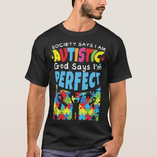God Says Perfect Colorful Puzzle Autism Awareness Tシャツ (正面)