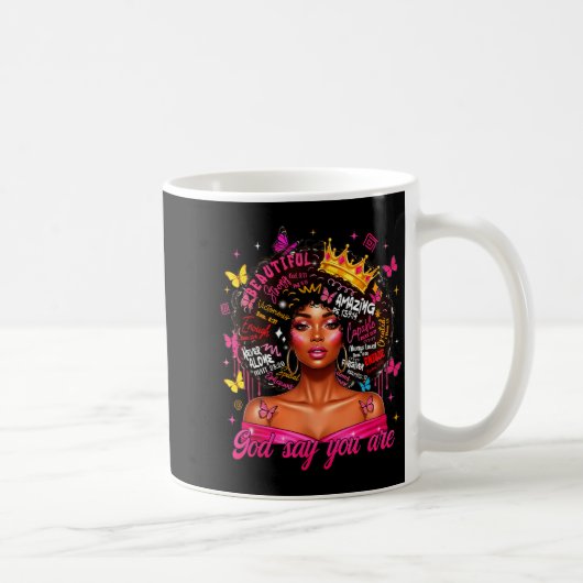 God Says You Are Afro Melanin Queen Christian Girl コーヒーマグカップ (右)