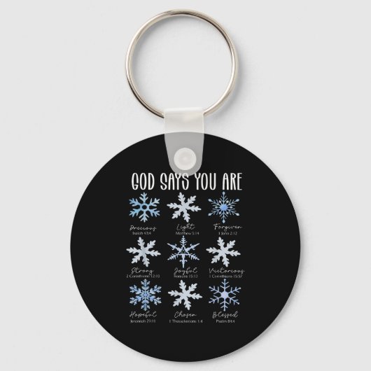 God Says You Are Christian Snowflake Christmas Bib キーホルダー (正面)