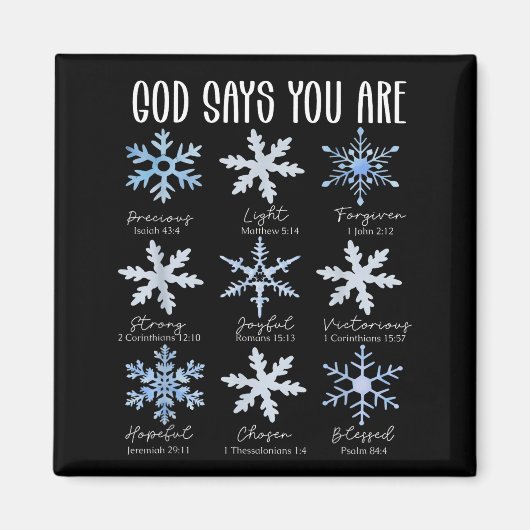 God Says You Are Christian Snowflake Christmas Bib マグネット (正面)