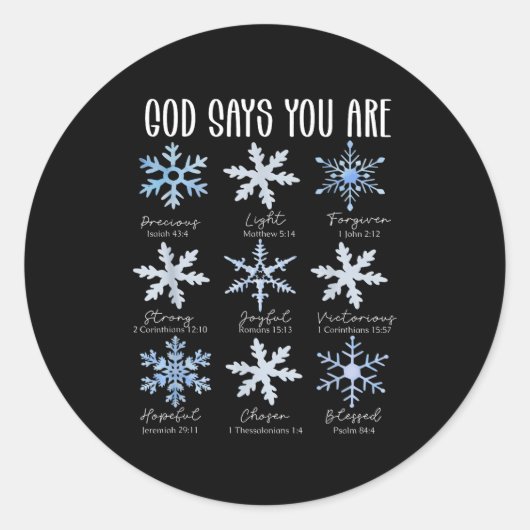 God Says You Are Christian Snowflake Christmas Bib ラウンドシール (正面)