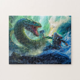 God Thor with Thorshammer fighting Midgards snake ジグソーパズル