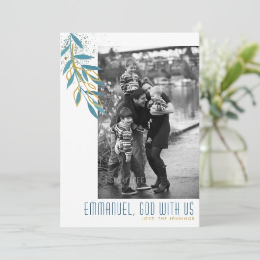 God With Usティール（緑がかった色）&金ゴールド葉宗教的写真 シーズンカード (スタンド正面)