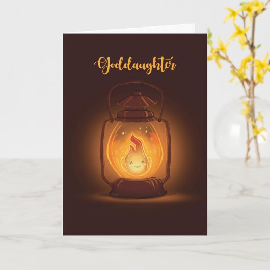 Goddaughter 考え's of You at Camp with Lantern カード (黄色い花)