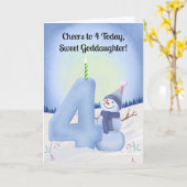 Goddaughter 4th Birthday Snowman with Snowy Four カード (黄色い花)