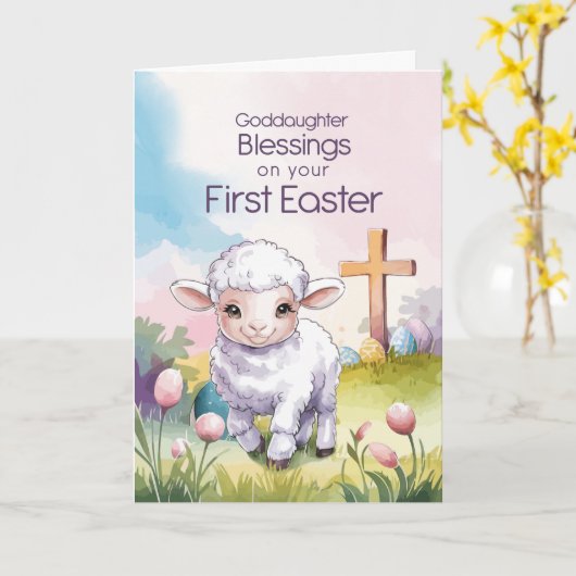 Goddaughter Baby’s First Easter Religious Lamb カード (黄色い花)