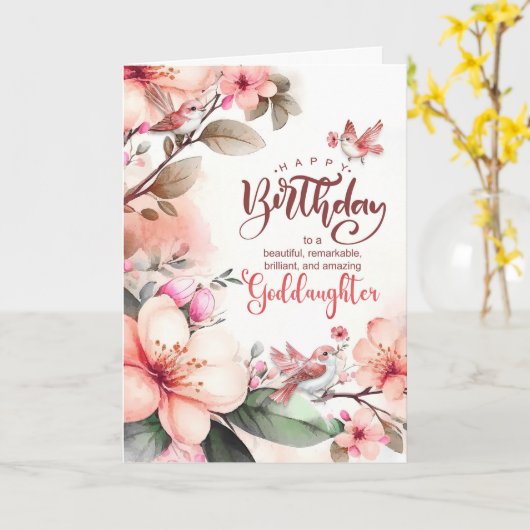 Goddaughter Birthday Botanical Peach Magnolias カード (黄色い花)