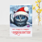 Goddaughter Christmas Holiday Cute Gray カード (黄色い花)