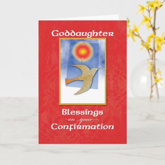 Goddaughter Confirmation Dove on Red カード (黄色い花)
