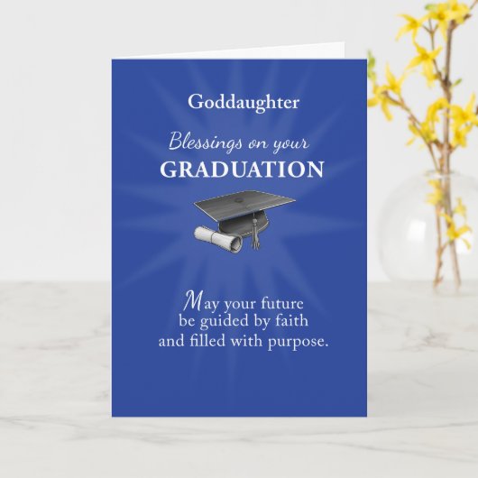 Goddaughter Graduation Religious Blessings Blue カード (黄色い花)