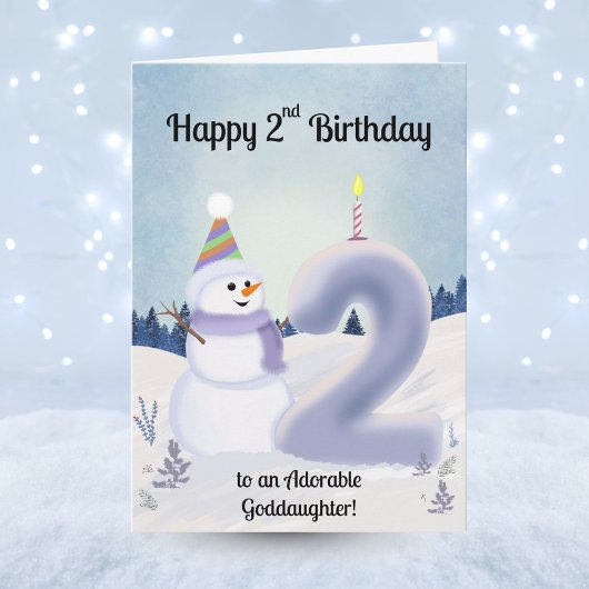 Goddaughter Happy 2nd Birthday Snowman Building カード