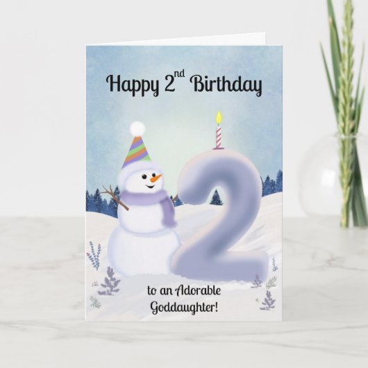 Goddaughter Happy 2nd Birthday Snowman Building カード (正面)