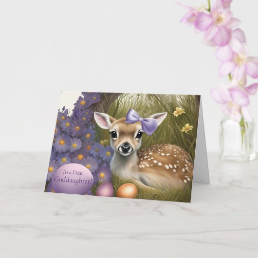 Goddaughter Happy Easter Cute Fawn with Eggs  カード (蘭)