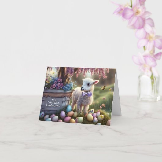 Goddaughter Happy Easter with Cute Lamb and Easter カード (蘭)