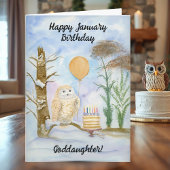 Goddaughter Happy January Birthday Owl Cake カード