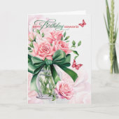 Goddaughter's June Birthday Pink Roses Butterflies カード (正面)