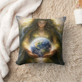 Goddess Gaia Gently Holding Planet Earth クッション (ブランケット)