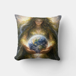 Goddess Gaia Gently Holding Planet Earth クッション