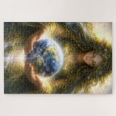 Goddess Gaia Gently Holding Planet Earth ジグソーパズル (横)