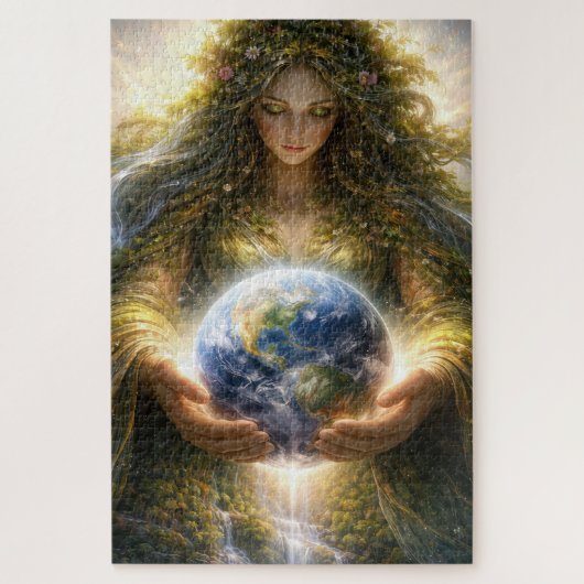 Goddess Gaia Gently Holding Planet Earth ジグソーパズル (縦)