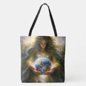 Goddess Gaia Gently Holding Planet Earth トートバッグ (正面)