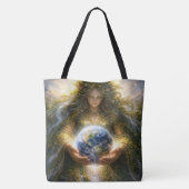 Goddess Gaia Gently Holding Planet Earth トートバッグ (裏面)