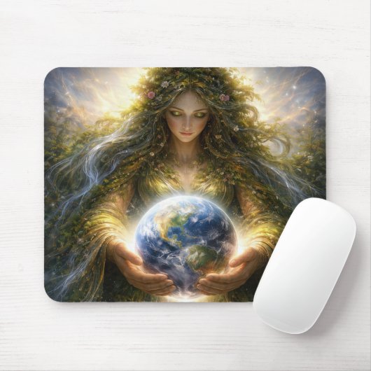 Goddess Gaia Gently Holding Planet Earth マウスパッド (マウス)