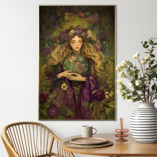 Goddess Gaia Purple Green Floral Earth Mother Art ポスター