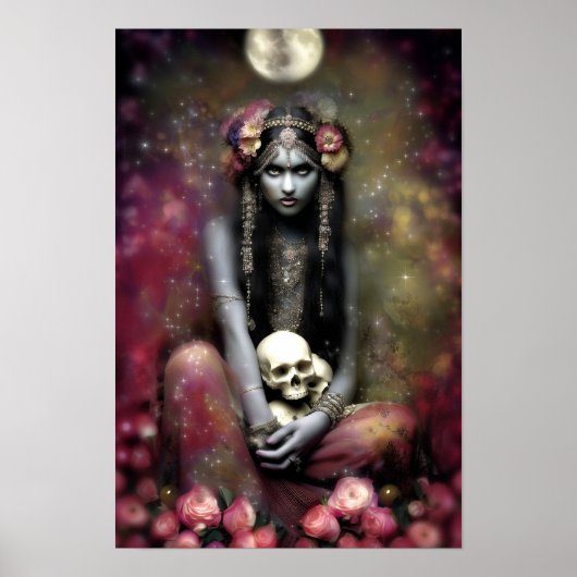 Goddess Kali Ma Art Nouveau Floral Skulls   ポスター (正面)