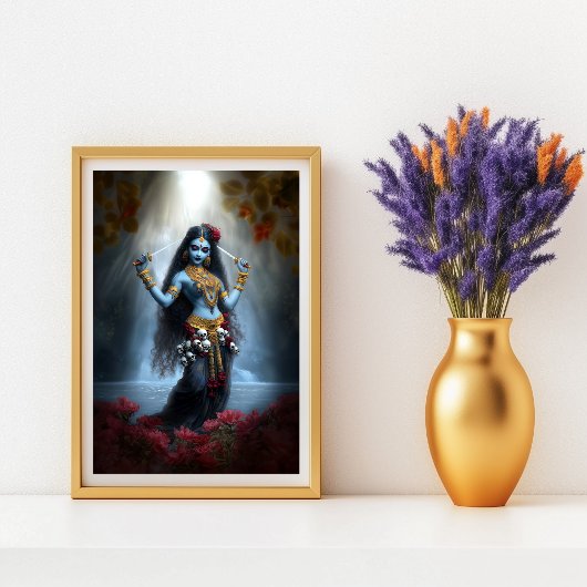 Goddess Kali Ma Blue Floral Waterfall Fantasy Art ポスター