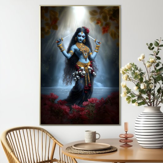 Goddess Kali Ma Blue Floral Waterfall Fantasy Art ポスター