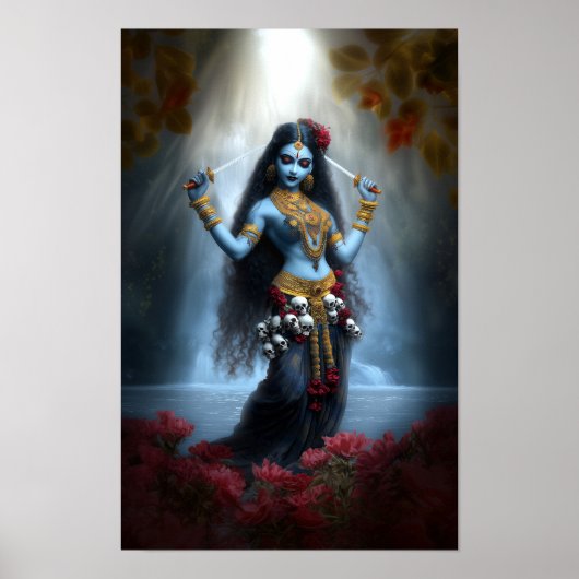 Goddess Kali Ma Blue Floral Waterfall Fantasy Art ポスター (正面)