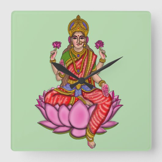 Goddess Lakshmi Wall Clock スクエア壁時計 (正面)