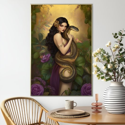Goddess Lilith in the Garden of Eden Snake Art ポスター