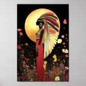 Goddess Ma'at: Egyptian Gold, Black Floral Moon ポスター (正面)