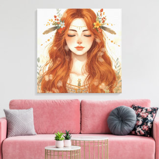 Goddess of Nature –Bohemian Earth Spirit Woman Art キャンバスプリント