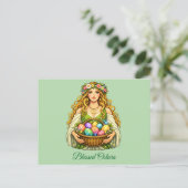 Goddess Ostara Spring Equinox Floral Basket ポストカード (スタンド正面)