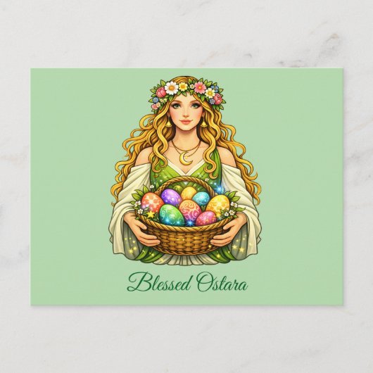 Goddess Ostara Spring Equinox Floral Basket ポストカード (正面)