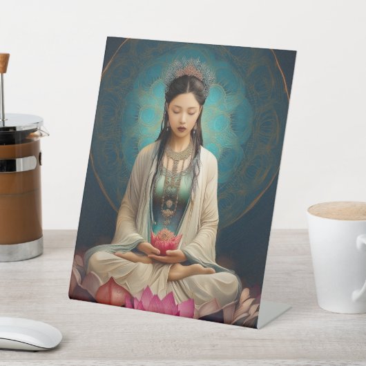 Goddess Quan Yin High Frequency Portrait Painting 台座サイン (インサイチュ)