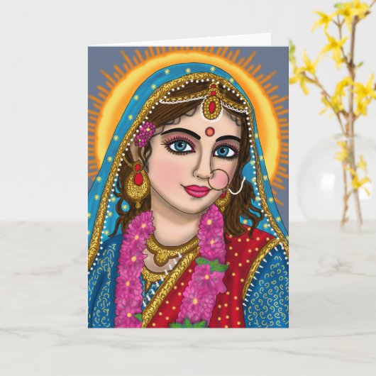 Goddess Radha Greeting Card | Divine Hindu Devi Ra カード (黄色い花)