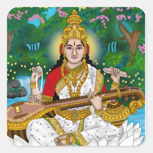 Goddess Saraswati Sticker スクエアシール (正面)