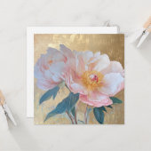 Goden Elegant Pink Peony Flowers カード (正面/裏面インサイチュ)