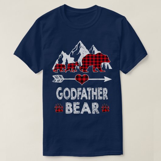 Godfather Bear Shirt, Red Buffalo Plaid Godfather  Tシャツ (デザイン正面)
