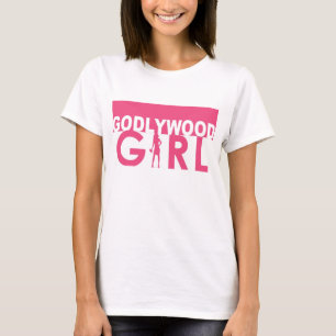 Godlywoodの女の子のピンク及び白いTシャツ Tシャツ