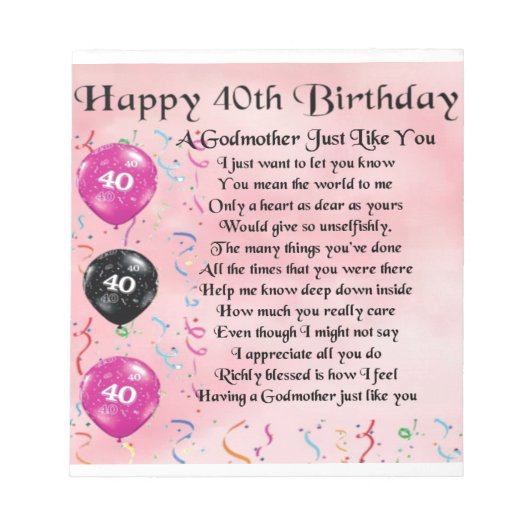 Godmother詩 – 40th Birthdayデザイン ノートパッド (正面)