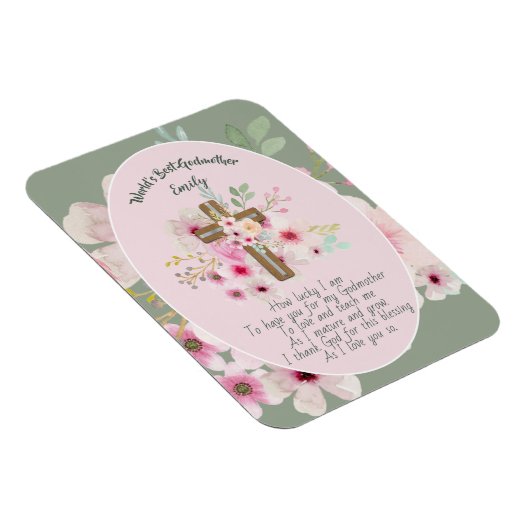 GODMOTHER かわいらしパーソナライズされた詩ピンクのフローラ マグネット (右側)